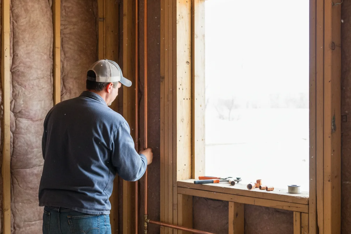 Licensed plumber running new copper supply lines in a Hiram home