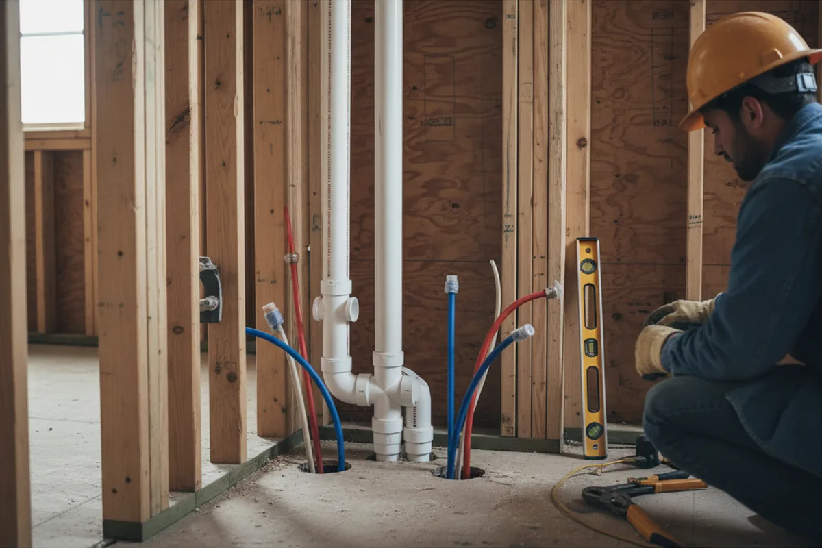 Drain and supply rough-in during Sump Pump Repair in Hiram